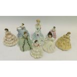 Collection of Royal Worcester Coalport and Royal Doulton miniature lady figurines.