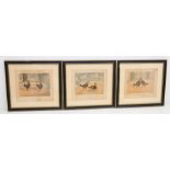 A set of five hand tinted engraved prints depicting Cock Fighting scenes, drawn and engraved by C.R.