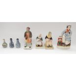 Four late 19th and early 20th century Staffordshire mixed single pair figures and flatbacks along