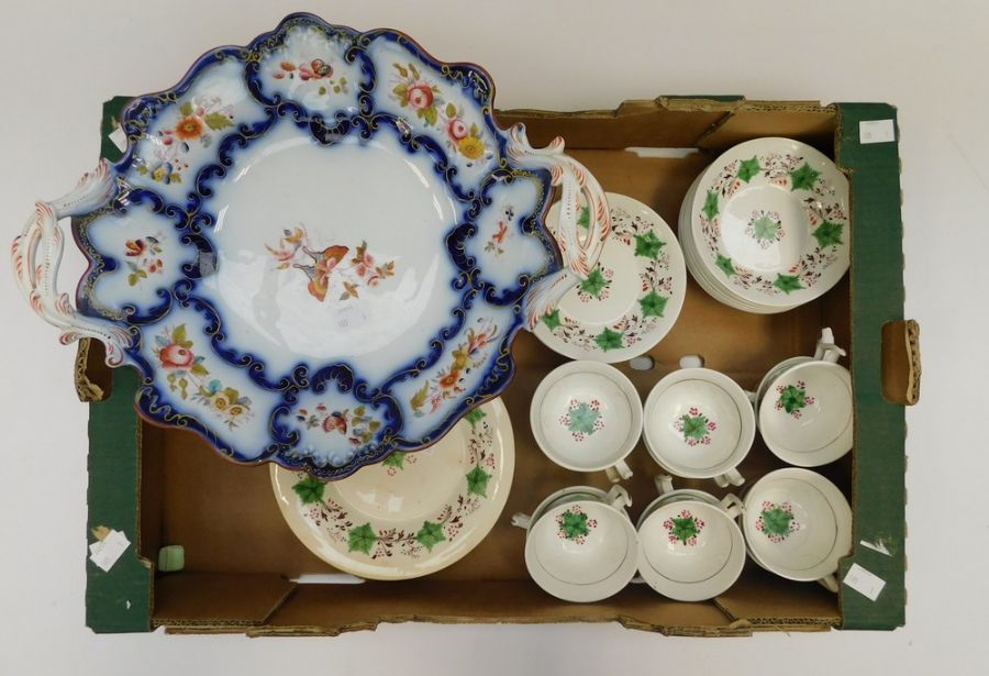 Mid 19th century porcelain tea set i.e. bowls, cups, saucers along with late 19th century tall - Image 2 of 2