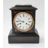 Victorian slate mantel clock with twin train French movement striking on a bell. Movement stamped