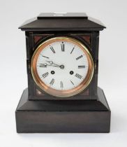 Victorian slate mantel clock with twin train French movement striking on a bell. Movement stamped