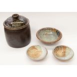 A small collection of Crich Pottery to include; a pair of Diana Worthy designed bowls, a similar