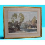 Russell Flint (20th century) - A framed and glazed signed print of river scene, signed bottom