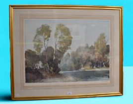 Russell Flint (20th century) - A framed and glazed signed print of river scene, signed bottom