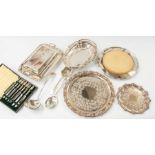 A collection of silver plated items to include; Mappin plate tray, another plated tray, small