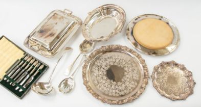 A collection of silver plated items to include; Mappin plate tray, another plated tray, small