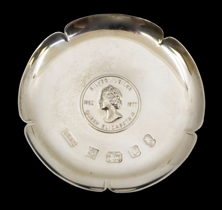 An Elizabeth II silver small commemorative Silver Jubilee shaped dish, hallmarked DH & S., - Image 2 of 5