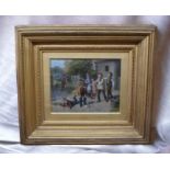 A 19th Century English School oil on board of children playing, signed bottom left, 28 x 22cms