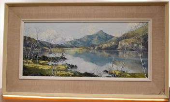 Charles Wyatt Warren (British, 1908-1993) oil on board, 'Lake Gwynant and Yr Aran', 23 x 54cm,