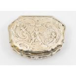 A 19th Century French shell shaped snuff box and cover, the body chased with Classical figures