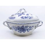 A Worcester Crescent Period blue and white tureen, in a floral and fruit design. Further Details: