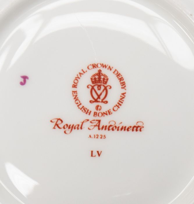 A Royal Crown Derby 'Royal Antoinette' pattern part tea service to include: teapot, milk jug, - Image 2 of 2