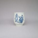 A very rare Worcester baluster shaped small mug, finely printed in blue by Robert Hancock with