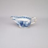 A Bow Blue and White Cream boat, painted with The Desirable Residence pattern  Date: Circa 1760