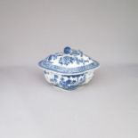 A Bow quatrefoil Blue and White Tureen and Cover, painted with chinoiserie scenes and flower sprays