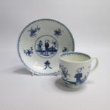 A Worcester Blue and White Coffee Cup and Saucer, painted with The Waiting Chinaman pattern Date: