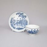 A Worcester Blue and White Tea Bowl and Saucer printed with the rare Three Ladies pattern  Date: