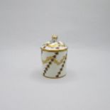 A Chelsea Derby porcelain toilet pot and cover, of cylindrical form, painted with gilt swags and a