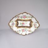 A Chelsea Derby Lozenge shaped dish with Beautiful Painted Floral Sprays & an Elaborate Gilded