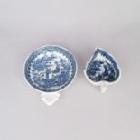 A Caughley blue and white leaf shaped deep pickle dish, along with a Caughley blue and white