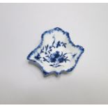 A Derby Leaf Shaped Pickle Dish painted with flowers under a feather edge border Date: circa 1765