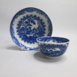 A Worcester Blue and White Tea Bowl and Saucer, printed with The Circle Landscape pattern  Date: