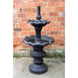 A painted cast iron graduated two tier bird bath in 19th century style, h 144cm