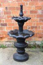 A painted cast iron graduated two tier bird bath in 19th century style, h 144cm