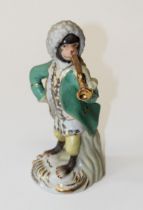 A 20th century Continental porcelain figure after Meissen, of a trumpet playing monkey, 27cm