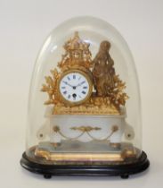 An early 20th century French gilded spelter mantle clock, the figural surmounted drum case enclosing