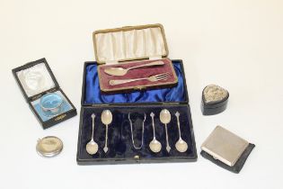 A part cased set of silver coffee spoons and tongs, Deakin and Sons, Sheffield 1912, a cased