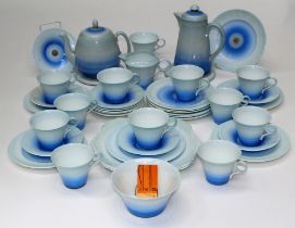 A 1930's Shelley Art Deco tea service, numbered W 12170, comprising tea and hot water pots and