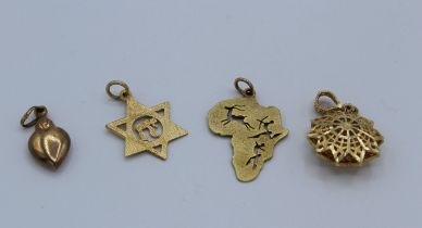 Two 9ct gold pendants and two 14k pendants
