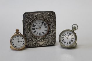 An Edwardian silver cased Goliath pocket watch, a Thomas Russell Railway keyless white metal cased