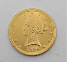 **WITHDRAWN**A replica Gold United States 1889 Liberty head $10 eagle gold coin Assessed as gold