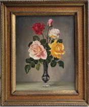 James Noble (British 1919-1989), still life of flowers in a vase, oil on canvas, signed lower