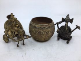 A collection of three Indian bronze figures. H:10cm (tallest)