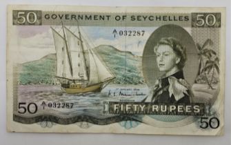 A Government of Seychelles 50 Rupees banknote, 1st January 1969, serial no. A/1 032287, Hugh Selby