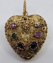 A Victorian precious yellow metal and gem stone set "Regard" heart mourning pendant, fashioned