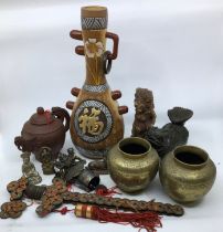 A collection of Oriental items to include Chinese vase, teapot, a pair of bronze vases and more. (