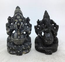 Two Indian carved stone figures of Ganesh H:9.8cm (2)