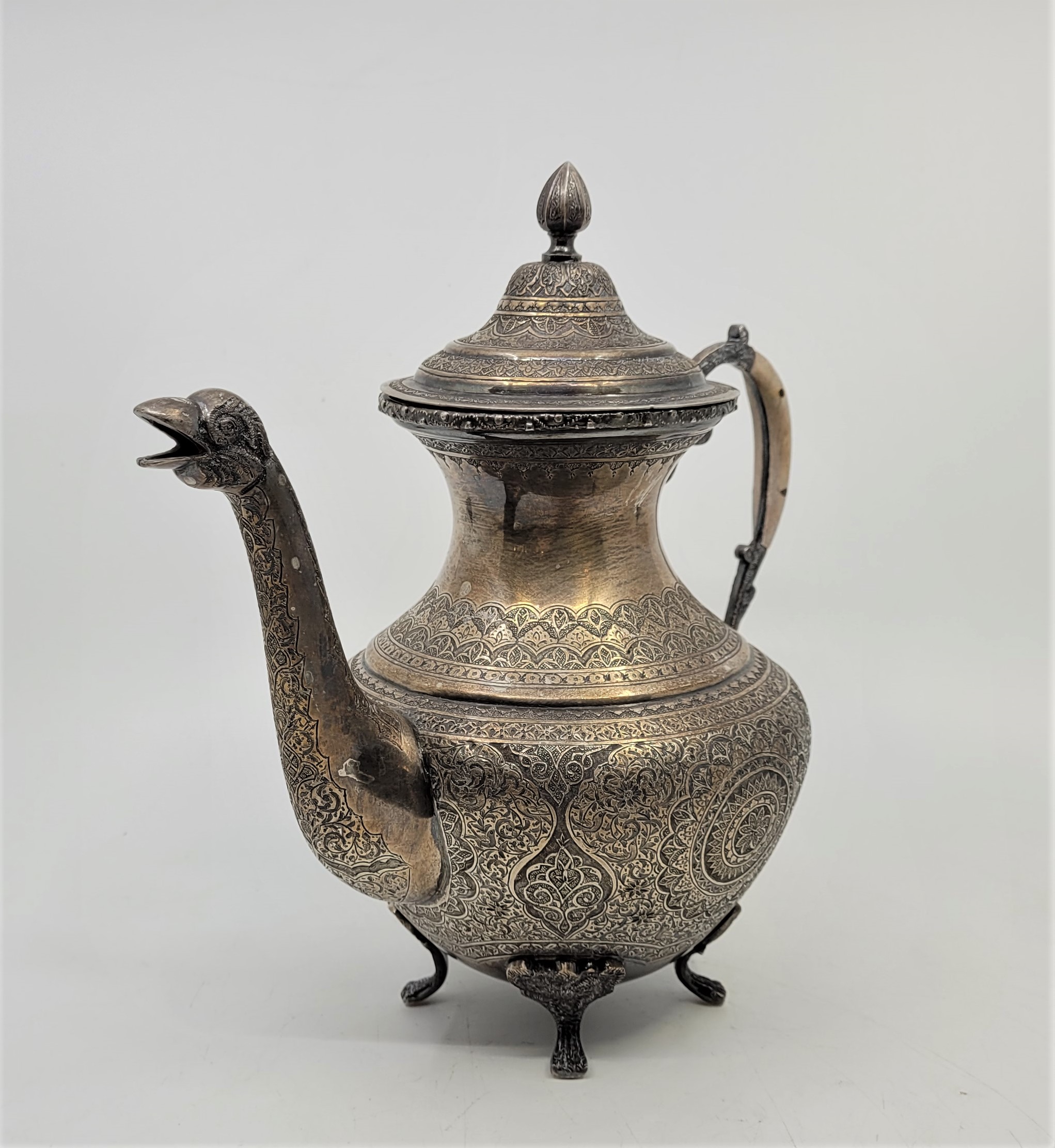 A Persian four piece silver tea service, late 19th/early 20th century, comprising tea pot, coffee - Image 3 of 9