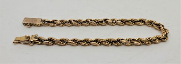A Middle Eastern precious yellow metal rope chain bracelet, impressed marks (yellow metal assessed