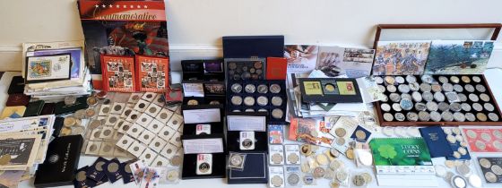 A very large collection of coins, medallic first day covers and others, to include: silver plated