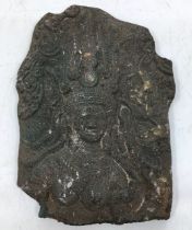 An Asian carves stone plaque. H:19.5cm