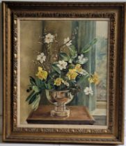 Duncan Grant (British 1885-1978), still life of flowers in a silver pedestal bowl, oil on canvas,