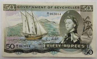 A Government of Seychelles 50 Rupees banknote, 1st October 1970, serial no. A/1 063014, Bruce