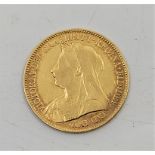 A Victoria 1897 "Veiled bust" half sovereign gold coin, London mint.