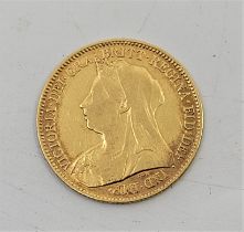 A Victoria 1897 "Veiled bust" half sovereign gold coin, London mint.